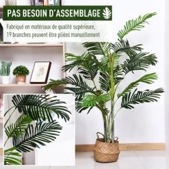 Outsunny Palmier Artificiel Hauteur 150 Cm Arbre Artificiel Décoration Plastique Fil De Fer Pot Inclus Vert -Outsunny Soldes Magasin 13095960 5