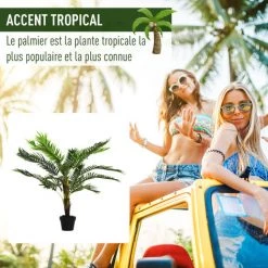 Outsunny Palmier Artificiel Hauteur 123 Cm Arbre Artificiel Décoration Plastique Fil De Fer Pot Inclus Vert - Vert -Outsunny Soldes Magasin 13095961 4