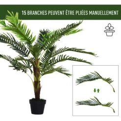 Outsunny Palmier Artificiel Hauteur 123 Cm Arbre Artificiel Décoration Plastique Fil De Fer Pot Inclus Vert - Vert -Outsunny Soldes Magasin 13095961 5