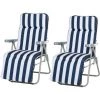 Outsunny Lot De 2 Chaise Longue Bain De Soleil Adjustable Pliable Transat Lit De Jardin En Acier Bleu + Blanc - Bleu -Outsunny Soldes Magasin 1476758 1
