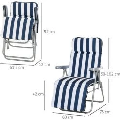 Outsunny Lot De 2 Chaise Longue Bain De Soleil Adjustable Pliable Transat Lit De Jardin En Acier Bleu + Blanc - Bleu -Outsunny Soldes Magasin 1476758 3