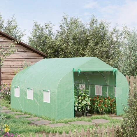Outsunny Serre Tunnel De Jardin 3,5 X 3 X 2 M Grande Taille 6 Fenêtres Vert - Vert 4 Outsunny Serre Tunnel De Jardin 3,5 X 3 X 2 M Grande Taille 6 Fenêtres Vert - Vert – Image 2