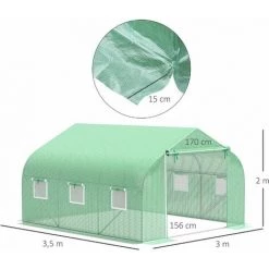 Outsunny Serre Tunnel De Jardin 3,5 X 3 X 2 M Grande Taille 6 Fenêtres Vert - Vert 9 Outsunny Serre Tunnel De Jardin 3,5 X 3 X 2 M Grande Taille 6 Fenêtres Vert - Vert -Outsunny Soldes Magasin 1494965 3