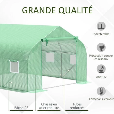 Outsunny Serre Tunnel De Jardin 3,5 X 3 X 2 M Grande Taille 6 Fenêtres Vert - Vert 6 Outsunny Serre Tunnel De Jardin 3,5 X 3 X 2 M Grande Taille 6 Fenêtres Vert - Vert – Image 4