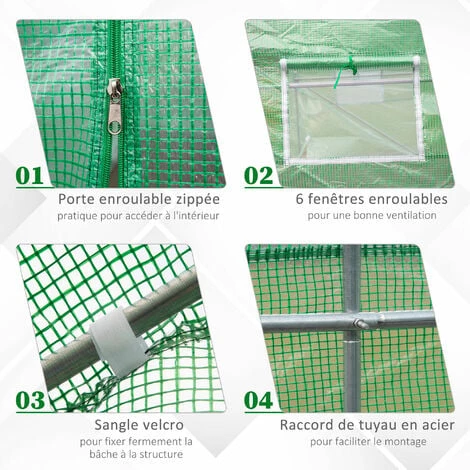 Outsunny Serre Tunnel De Jardin 3,5 X 3 X 2 M Grande Taille 6 Fenêtres Vert - Vert 7 Outsunny Serre Tunnel De Jardin 3,5 X 3 X 2 M Grande Taille 6 Fenêtres Vert - Vert – Image 5