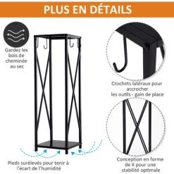 Outsunny Serviteur De Cheminée Colonne - Porte Bûches - Range Bûches Multi Accessoires Dim. 34L X 34l X 111H Cm Métal Noir -Outsunny Soldes Magasin 15672203 5