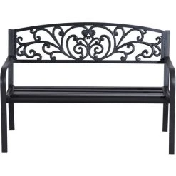 Outsunny Banc De Jardin Terrasse En Acier Fonte Noir 3 Places 127 X 60 X 87 Cm Charge Max 220 Kg