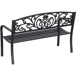 Outsunny Banc De Jardin Terrasse En Acier Fonte Noir 3 Places 127 X 60 X 87 Cm Charge Max 220 Kg -Outsunny Soldes Magasin 1613106 3