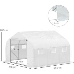 Outsunny Serre Tunnel De Jardin 3,5 X 3 X 2 M Grande Taille 6 Fenêtres Blanc -Outsunny Soldes Magasin 16172395 3