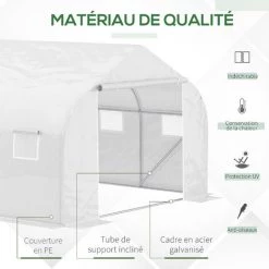 Outsunny Serre Tunnel De Jardin 3,5 X 3 X 2 M Grande Taille 6 Fenêtres Blanc -Outsunny Soldes Magasin 16172395 4