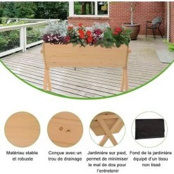 Outsunny Jardinière Sur Pieds Potager Dim. 100L X 70l X 80H Cm Insert D'irrigation + Feutre De Drainage Inclus Bois Massif Sapin - Beige -Outsunny Soldes Magasin 16952909 5