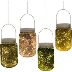 Outsunny Lumière De Jardin Solaire - Pots Mason Jar 4 Pièces - Lanterne De Verre Solaire LED étanche Norme IP 44 - Lampes Décoratives De Jardin 4 Couleurs - Multicolore