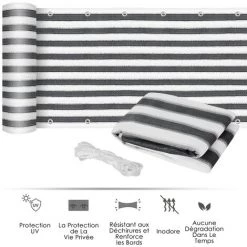 Outsunny Lot De 2 Brise-vue Renforcés Occultants HDPE Haute Densité 52 œillets + 4 Cordons Dim. 5L X 0,90H M Gris Blanc Rayé -Outsunny Soldes Magasin 17371395 3