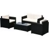 Outsunny Ensemble Salon De Jardin 4 Places Grand Confort Table Basse Plateau Verre Trempé Résine Tressée Noir Coussins Crème - Noir -Outsunny Soldes Magasin 17449974 1