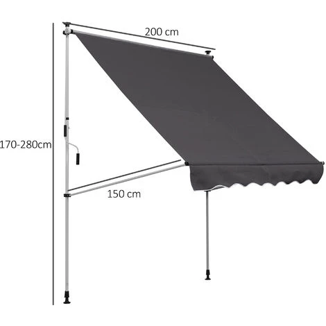 Outsunny Store Banne Manuel Rétractable 2L X 1,5l X 1,7-2,8H M Inclinaison Réglable Installation Rapide Métal Alu Polyester Gris 5 Outsunny Store Banne Manuel Rétractable 2L X 1,5l X 1,7-2,8H M Inclinaison Réglable Installation Rapide Métal Alu Polyester Gris – Image 3