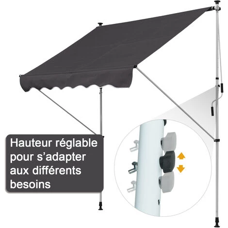 Outsunny Store Banne Manuel Rétractable 2L X 1,5l X 1,7-2,8H M Inclinaison Réglable Installation Rapide Métal Alu Polyester Gris 7 Outsunny Store Banne Manuel Rétractable 2L X 1,5l X 1,7-2,8H M Inclinaison Réglable Installation Rapide Métal Alu Polyester Gris – Image 5