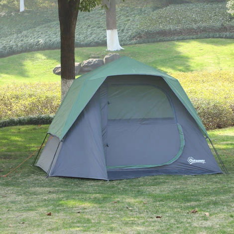 Outsunny Tente Pop Up Montage Instantané - Tente De Camping Familiale 3 Pers. - Grande Porte + 3 Fenêtres - Dim. 2,5L X 1,94l X 1,6H M Fibre Verre Polyester Oxford Bleu Vert - Vert 4 Outsunny Tente Pop Up Montage Instantané - Tente De Camping Familiale 3 Pers. - Grande Porte + 3 Fenêtres - Dim. 2,5L X 1,94l X 1,6H M Fibre Verre Polyester Oxford Bleu Vert - Vert – Image 2