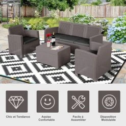 Outsunny Ensemble Salon De Jardin 5 Places Grand Confort Table Basse Rangement Intégré Plastique PP Imitation Rotin Coussins Gris -Outsunny Soldes Magasin 17707855 4