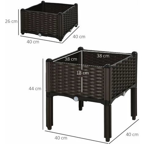 Outsunny Jardinière Sur Pieds Carré Potager 2 étages Dim. 80L X 40l X 44H Cm Insert D'irrigation Plastique Chocolat 5 Outsunny Jardinière Sur Pieds Carré Potager 2 étages Dim. 80L X 40l X 44H Cm Insert D'irrigation Plastique Chocolat – Image 3