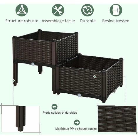 Outsunny Jardinière Sur Pieds Carré Potager 2 étages Dim. 80L X 40l X 44H Cm Insert D'irrigation Plastique Chocolat 6 Outsunny Jardinière Sur Pieds Carré Potager 2 étages Dim. 80L X 40l X 44H Cm Insert D'irrigation Plastique Chocolat – Image 4