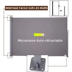 Outsunny Store Latéral Brise-vue Paravent Rétractable Dim. 3L X 1,60H M Alu. Polyester Anti-UV Haute Densité 280 G/m² Gris -Outsunny Soldes Magasin 17800330 4