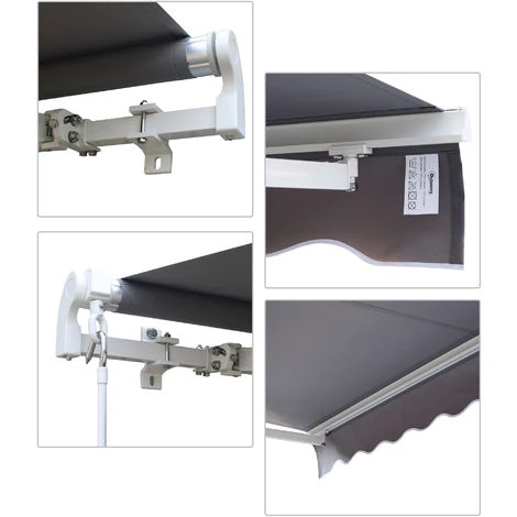 Outsunny Store Banne Manuel Rétractable Aluminium Polyester Imperméabilisé 2,95L X 2,5l M Gris - Gris 6 Outsunny Store Banne Manuel Rétractable Aluminium Polyester Imperméabilisé 2,95L X 2,5l M Gris - Gris – Image 4