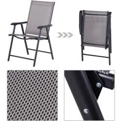 Outsunny Lot De 2 Chaises De Jardin Pliantes Avec Accoudoirs Métal époxy Textilène - Dim. 58L X 64l X 94H Cm - Noir Gris -Outsunny Soldes Magasin 17873453 4