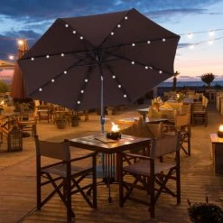 Outsunny Parasol Lumineux Octogonal Inclinable Ø 2,75 X 2,33 M Parasol LED Solaire Métal Polyester Haute Densité 180 G/m² Chocolat - Marron -Outsunny Soldes Magasin 18252932 2