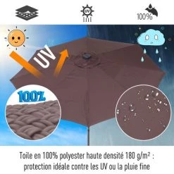 Outsunny Parasol Lumineux Octogonal Inclinable Ø 2,75 X 2,33 M Parasol LED Solaire Métal Polyester Haute Densité 180 G/m² Chocolat - Marron -Outsunny Soldes Magasin 18252932 5
