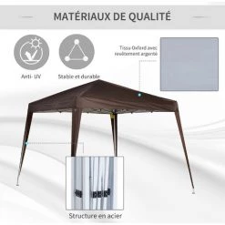Outsunny Tonnelle Barnum De Jardin Pop-up Pliant 3L X 3l X 2,4H M Acier Polyester Imperméabilisé Anti UV Avec Sac De Transport Chocolat -Outsunny Soldes Magasin 18252947 4