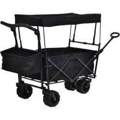Outsunny Chariot Pliant Avec Toit, Poignée, Panier - Chariot De Plage - Chariot De Transport Pliable Tout-terrain Métal Oxford Noir - Noir -Outsunny Soldes Magasin 18252954 4