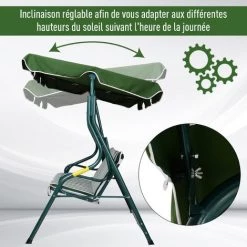 Outsunny Balancelle De Jardin 3 Places Toit Imperméabilisé Inclinaison Réglable Coussins Assise Dossier 1,7L X 1,1l X 1,53H M Métal époxy Polyester Vert Blanc Rayé -Outsunny Soldes Magasin 18252961 4