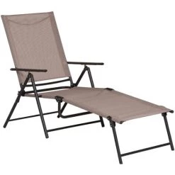 Outsunny Bain De Soleil Pliable Transat Inclinable 5 Positions Chaise Longue Grand Confort Avec Accoudoirs Dim. 152L X 65l X 100H Cm Métal époxy Textilène Sable - Marron