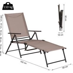 Outsunny Bain De Soleil Pliable Transat Inclinable 5 Positions Chaise Longue Grand Confort Avec Accoudoirs Dim. 152L X 65l X 100H Cm Métal époxy Textilène Sable - Marron -Outsunny Soldes Magasin 18253114 3