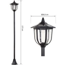 Outsunny Luminaire Extérieur Solaire Lampadaire Lanterne Classique LED 60 Lm Max. Dim. 26L X 26l X 177H Cm Noir - Noir -Outsunny Soldes Magasin 18253145 3