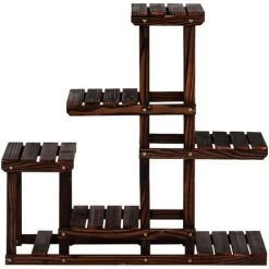 Outsunny Étagère à Fleurs En Bois - Porte Plante Bois 6 Tablettes - Dim. 100L X 25l X 97H Cm - Bois Massif De Pin