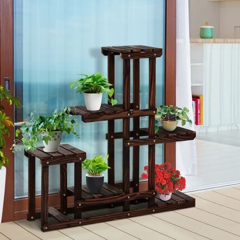 Outsunny Étagère à Fleurs En Bois - Porte Plante Bois 6 Tablettes - Dim. 100L X 25l X 97H Cm - Bois Massif De Pin 4 Outsunny Étagère à Fleurs En Bois - Porte Plante Bois 6 Tablettes - Dim. 100L X 25l X 97H Cm - Bois Massif De Pin – Image 2