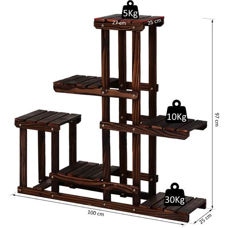 Outsunny Étagère à Fleurs En Bois - Porte Plante Bois 6 Tablettes - Dim. 100L X 25l X 97H Cm - Bois Massif De Pin 5 Outsunny Étagère à Fleurs En Bois - Porte Plante Bois 6 Tablettes - Dim. 100L X 25l X 97H Cm - Bois Massif De Pin – Image 3