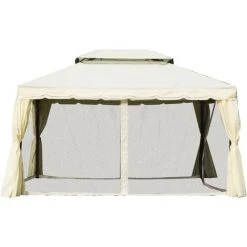 Outsunny Tonnelle Barnum Pavillon De Jardin Style Colonial Double Toit Toile Moustiquaires Et Toiles Amovibles 3,9L X 2,9l X 2,7H M écru - Ecru -Outsunny Soldes Magasin 18261307 5