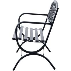 Outsunny Banc De Jardin Terrasse En Acier Fonte Noir 3 Places 127 X 60 X 85 Cm Charge Max 250 Kg -Outsunny Soldes Magasin 18304341 3