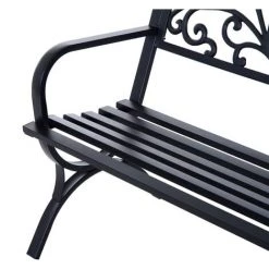 Outsunny Banc De Jardin Terrasse En Acier Fonte Noir 3 Places 127 X 60 X 85 Cm Charge Max 250 Kg -Outsunny Soldes Magasin 18304341 5