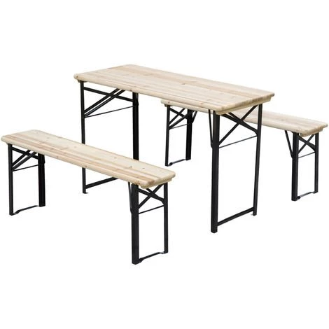 Outsunny Table De Camping Pique-nique Pliable Portable + 2 Bancs Pliables Métal époxy Noir Bois Massif Sapin - Gris 3 Outsunny Table De Camping Pique-nique Pliable Portable + 2 Bancs Pliables Métal époxy Noir Bois Massif Sapin - Gris