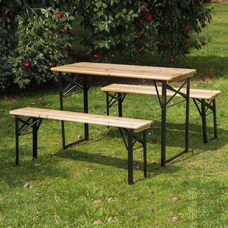 Outsunny Table De Camping Pique-nique Pliable Portable + 2 Bancs Pliables Métal époxy Noir Bois Massif Sapin - Gris 4 Outsunny Table De Camping Pique-nique Pliable Portable + 2 Bancs Pliables Métal époxy Noir Bois Massif Sapin - Gris – Image 2