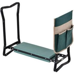 Outsunny Tabouret De Jardin Pliable Agenouilloir De Jardin Siège Jardinage Avec Coussin Pochette Rangement Outils Vert