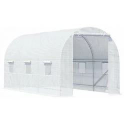 Outsunny Serre De Jardin Tunnel Surface Sol 9 M² 4,5L X 2l X 2H M Châssis Tubulaire Renforcé 18 Mm 6 Fenêtres Blanc
