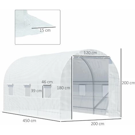 Outsunny Serre De Jardin Tunnel Surface Sol 9 M² 4,5L X 2l X 2H M Châssis Tubulaire Renforcé 18 Mm 6 Fenêtres Blanc 5 Outsunny Serre De Jardin Tunnel Surface Sol 9 M² 4,5L X 2l X 2H M Châssis Tubulaire Renforcé 18 Mm 6 Fenêtres Blanc – Image 3