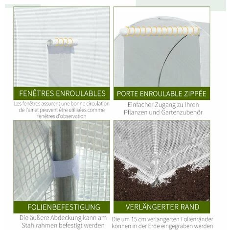 Outsunny Serre De Jardin Tunnel Surface Sol 9 M² 4,5L X 2l X 2H M Châssis Tubulaire Renforcé 18 Mm 6 Fenêtres Blanc 6 Outsunny Serre De Jardin Tunnel Surface Sol 9 M² 4,5L X 2l X 2H M Châssis Tubulaire Renforcé 18 Mm 6 Fenêtres Blanc – Image 4