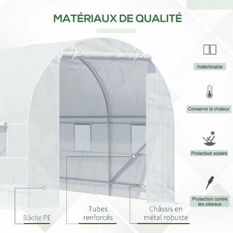 Outsunny Serre De Jardin Tunnel Surface Sol 9 M² 4,5L X 2l X 2H M Châssis Tubulaire Renforcé 18 Mm 6 Fenêtres Blanc 7 Outsunny Serre De Jardin Tunnel Surface Sol 9 M² 4,5L X 2l X 2H M Châssis Tubulaire Renforcé 18 Mm 6 Fenêtres Blanc – Image 5