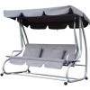 Outsunny Balancelle De Jardin 3 Places Convertible Toit Inclinaison Réglable 2 Tablettes Support 2L X 1,2l X 1,64H M Métal époxy Noir Polyester Gris