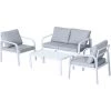 Outsunny Ensemble Salon De Jardin 4 Personnes Style Yachting - Canapé 2 Places 2 Fauteuils Table Basse - Coussins Déperlants Déhoussables Gris - Structure Alu. Blanc - Gris -Outsunny Soldes Magasin 18802537 1